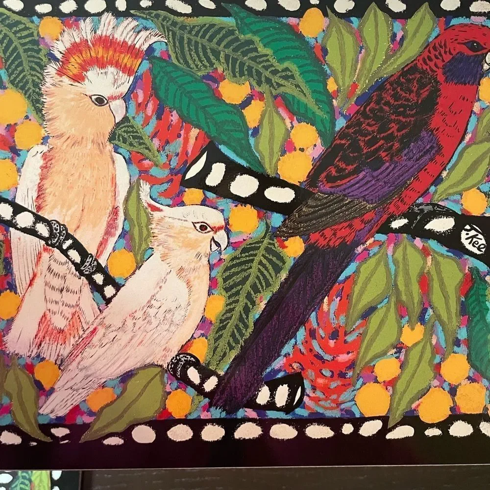 Jenny Kee Designer Tropical Birds Vintage Australian Cork Gloss Placemats set/6